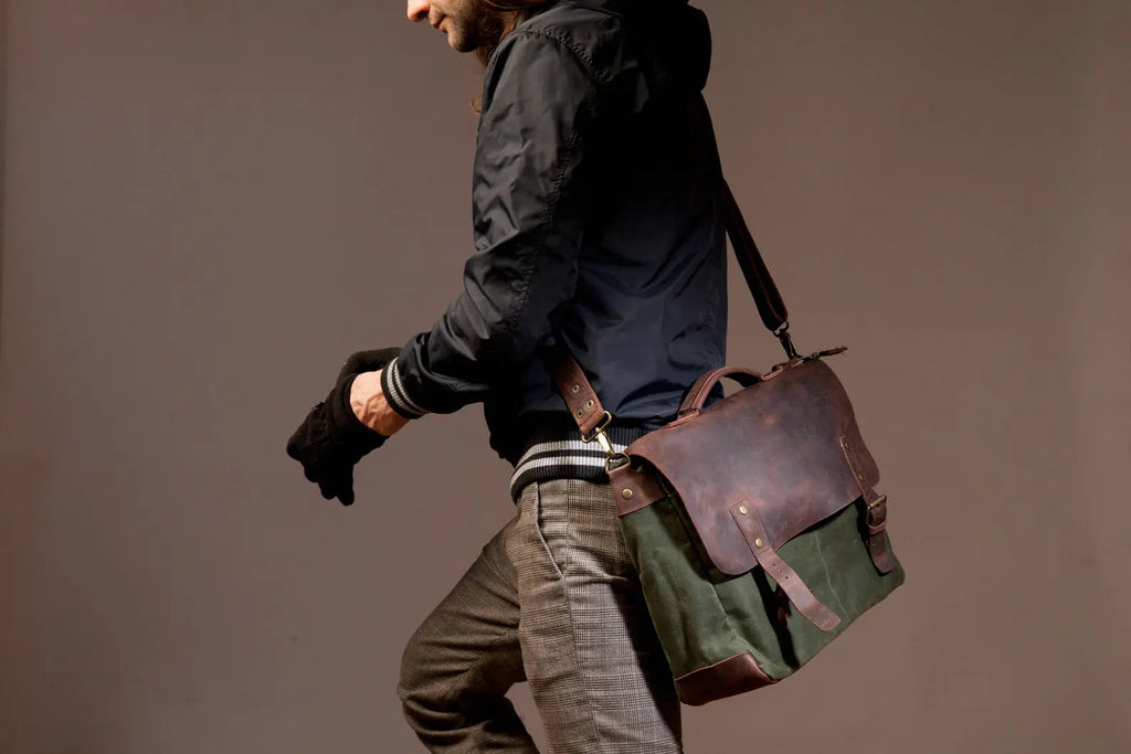 Brown Hide – Handcrafted Leather+Canvas Briefcase Bag for Men