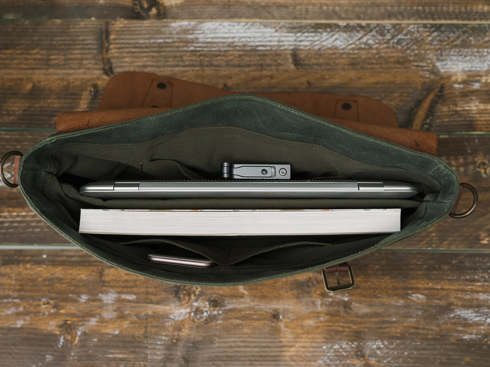 Brown Hide – Handcrafted Leather+Canvas Briefcase Bag for Men
