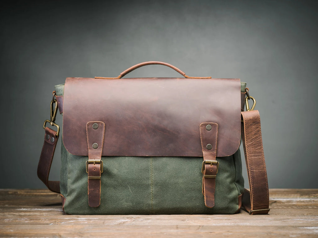 Brown Hide – Handcrafted Leather+Canvas Briefcase Bag for Men